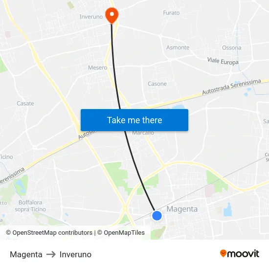 Magenta to Inveruno map