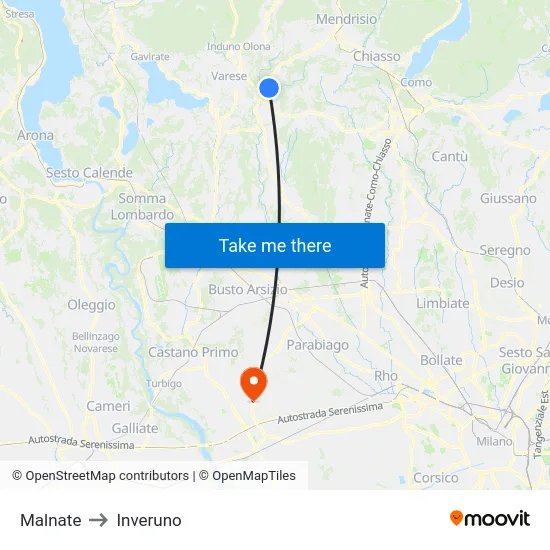 Malnate to Inveruno map
