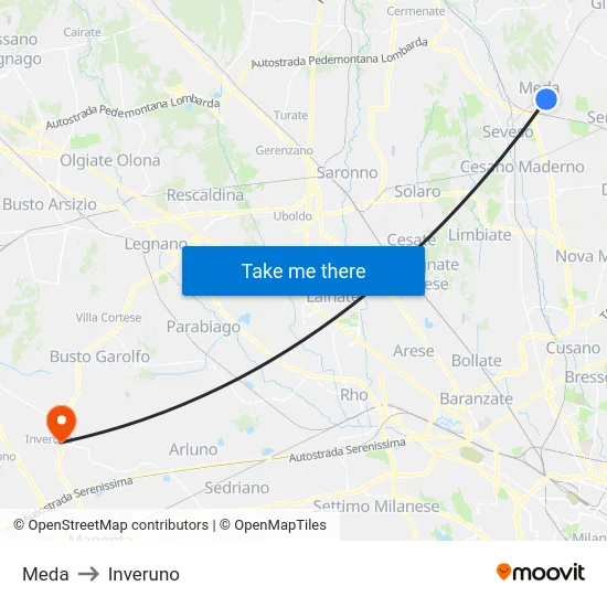 Meda to Inveruno map