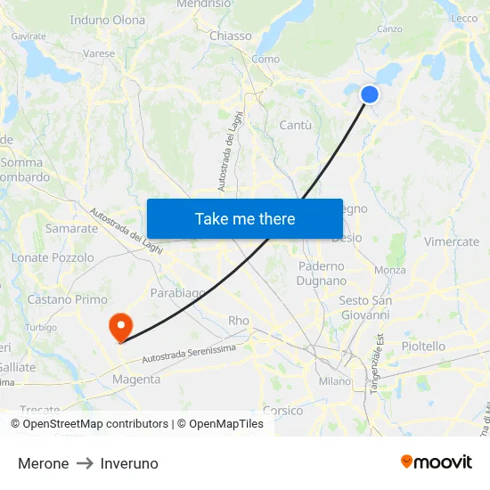 Merone to Inveruno map