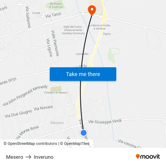 Mesero to Inveruno map