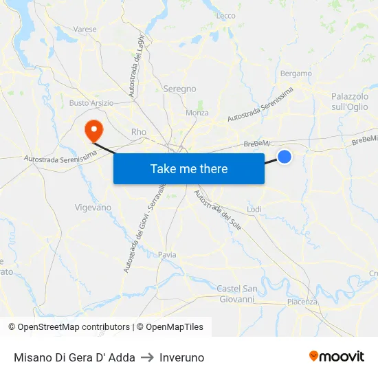 Misano di Gera d'Adda to Inveruno map