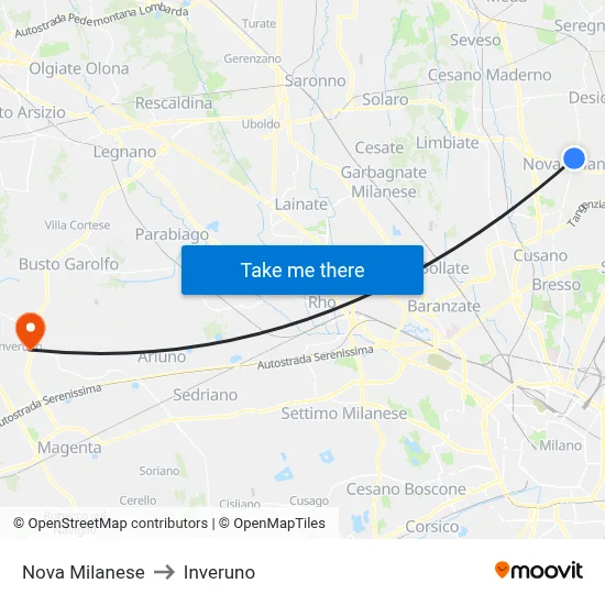 Nova Milanese to Inveruno map