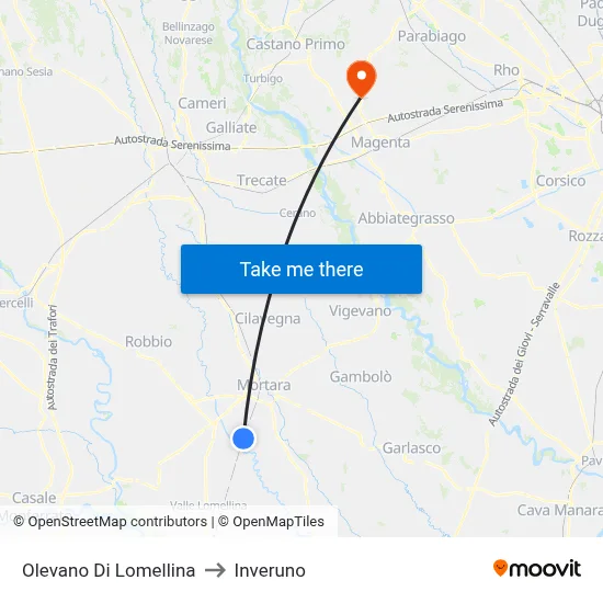 Olevano Di Lomellina to Inveruno map