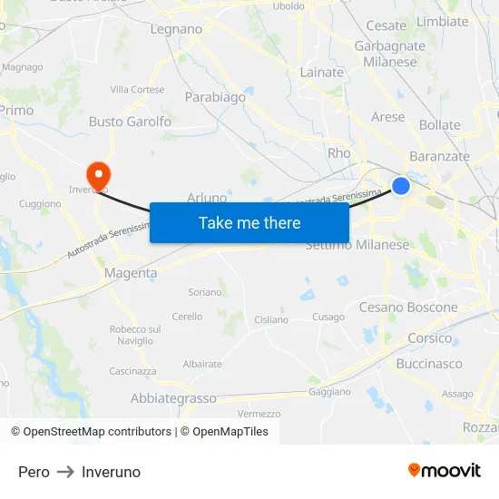 Pero to Inveruno map