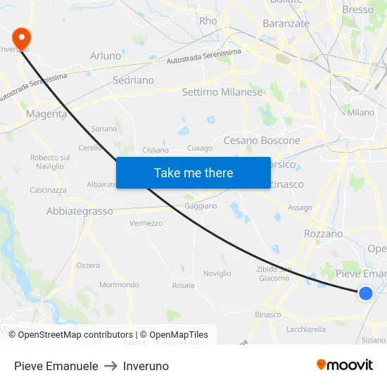Pieve Emanuele to Inveruno map