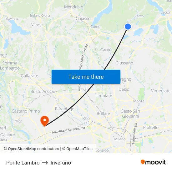 Ponte Lambro to Inveruno map