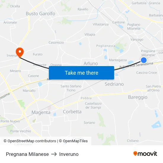 Pregnana Milanese to Inveruno map