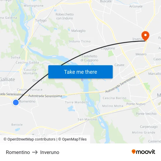 Romentino to Inveruno map