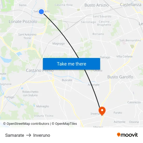 Samarate to Inveruno map