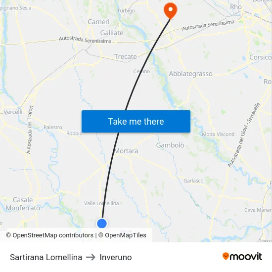 Sartirana Lomellina to Inveruno map