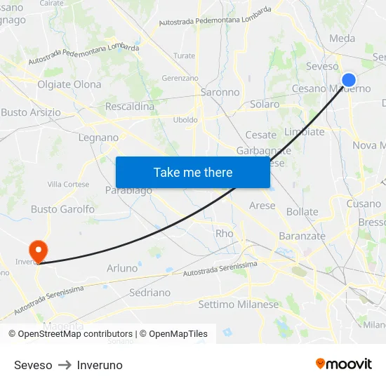 Seveso to Inveruno map