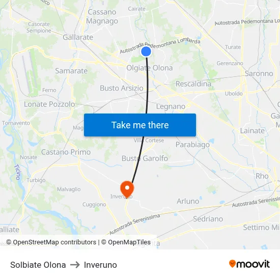 Solbiate Olona to Inveruno map
