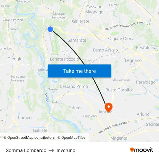 Somma Lombardo to Inveruno map