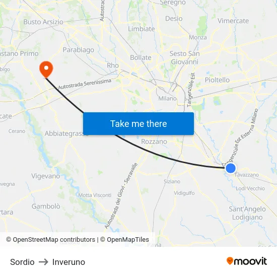 Sordio to Inveruno map
