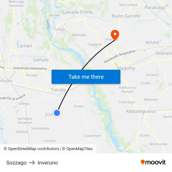 Sozzago to Inveruno map