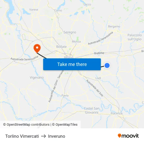 Torlino Vimercati to Inveruno map