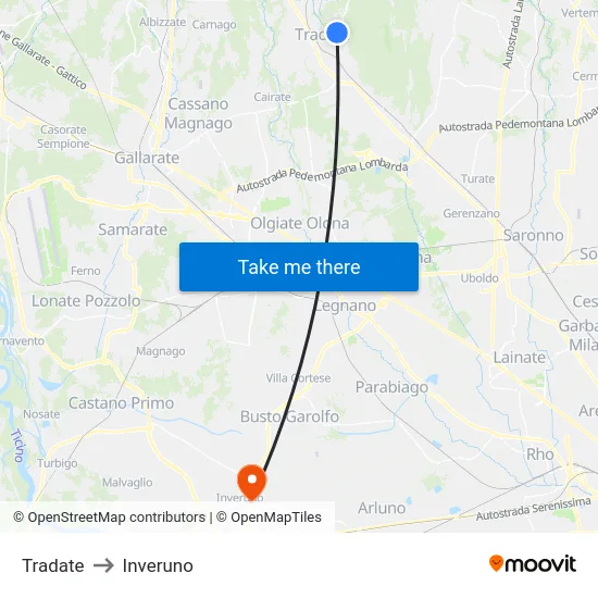 Tradate to Inveruno map