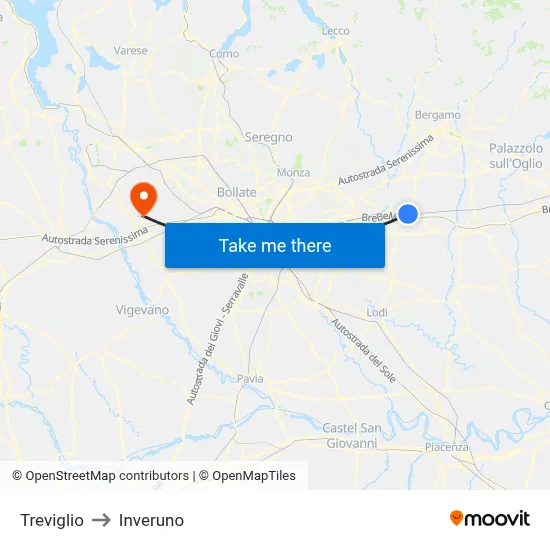Treviglio to Inveruno map