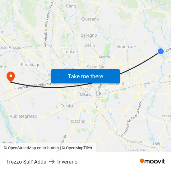 Trezzo Sull' Adda to Inveruno map