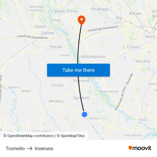 Tromello to Inveruno map