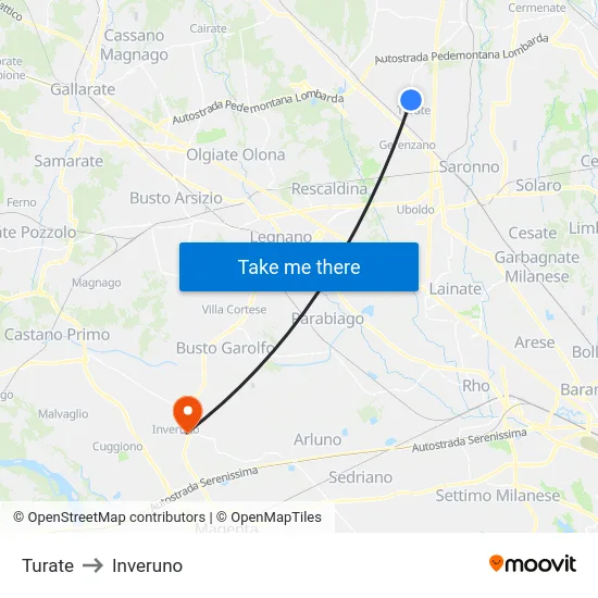 Turate to Inveruno map