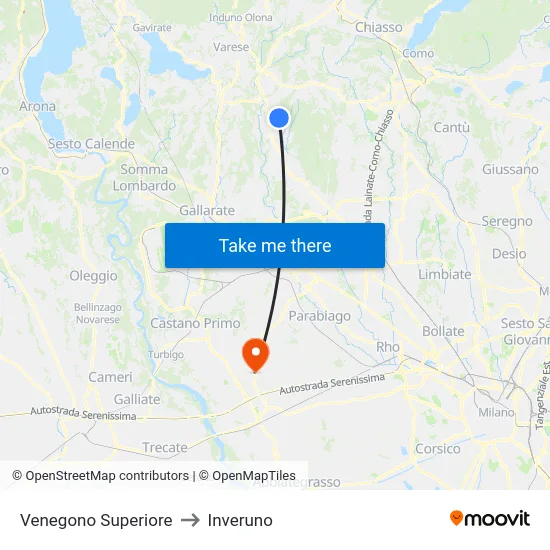 Venegono Superiore to Inveruno map