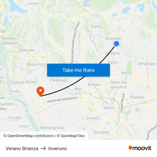 Verano Brianza to Inveruno map