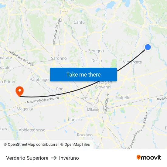 Verderio Superiore to Inveruno map