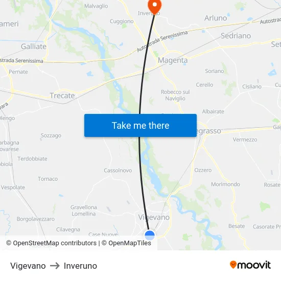 Vigevano to Inveruno map