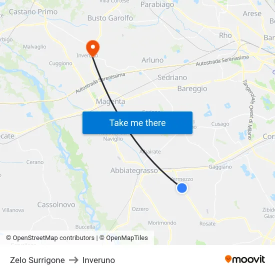 Zelo Surrigone to Inveruno map