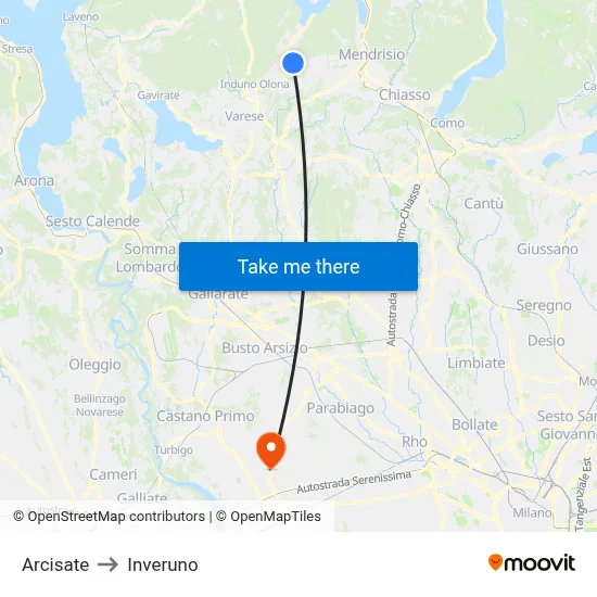 Arcisate to Inveruno map