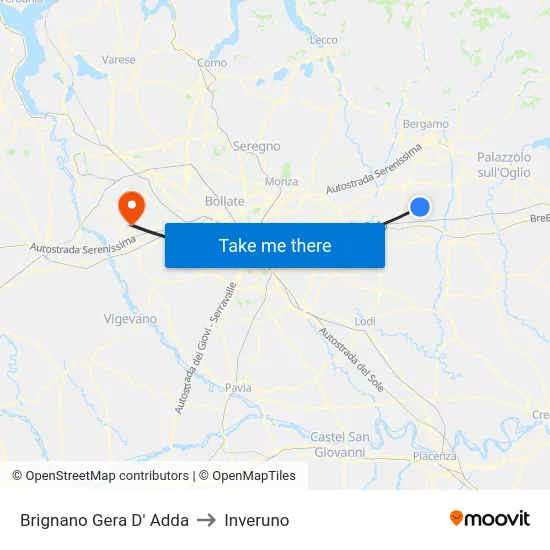 Brignano Gera D' Adda to Inveruno map