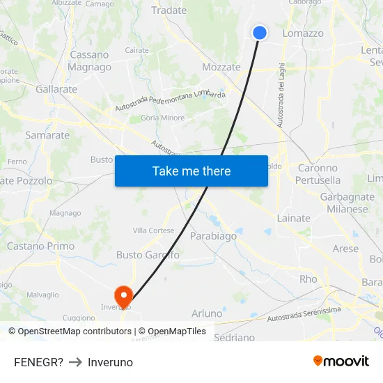 Fenegro to Inveruno map