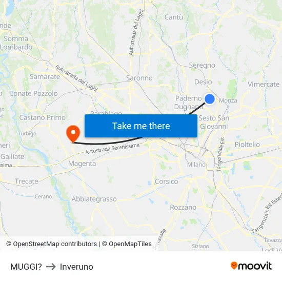 Muggiò to Inveruno map