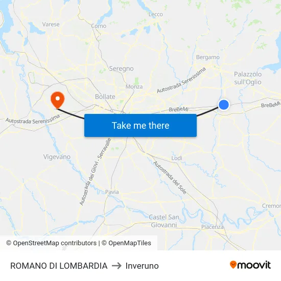 ROMANO DI LOMBARDIA to Inveruno map