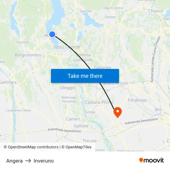 Angera to Inveruno map