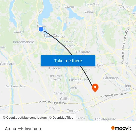 Arona to Inveruno map