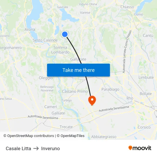 Casale Litta to Inveruno map