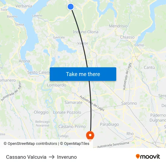 Cassano Valcuvia to Inveruno map