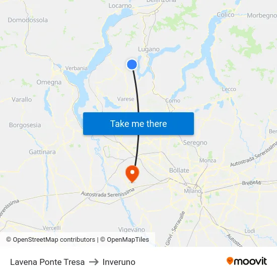 Lavena Ponte Tresa to Inveruno map