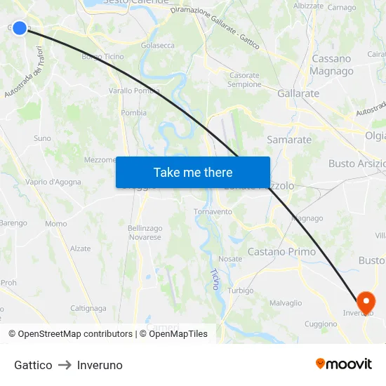 Gattico to Inveruno map