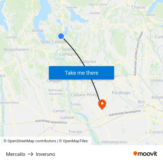 Mercallo to Inveruno map