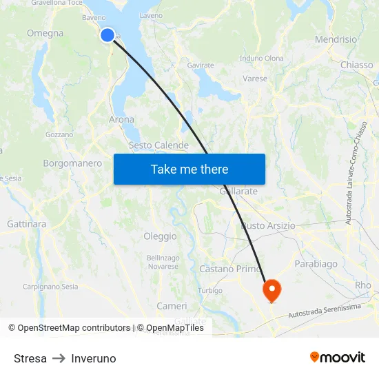 Stresa to Inveruno map