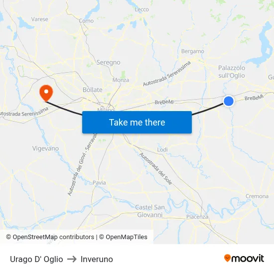 Urago D' Oglio to Inveruno map