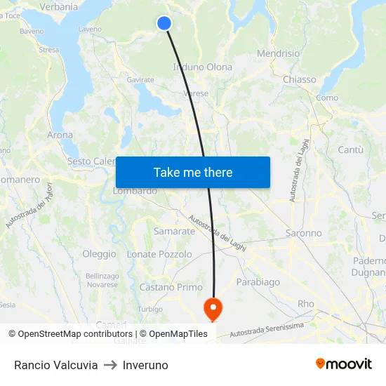 Rancio Valcuvia to Inveruno map