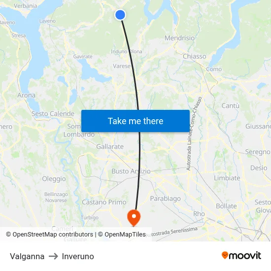 Valganna to Inveruno map