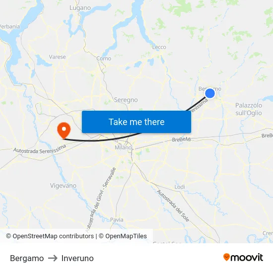 Bergamo to Inveruno map