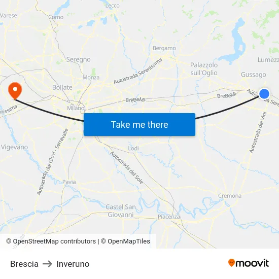 Brescia to Inveruno map