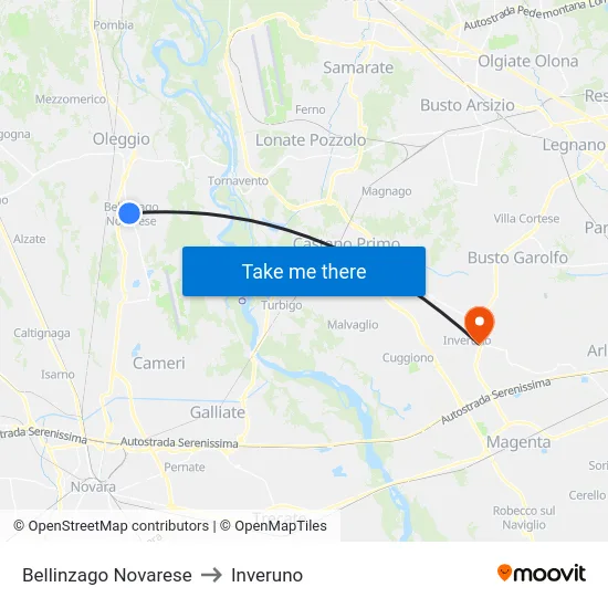 Bellinzago Novarese to Inveruno map